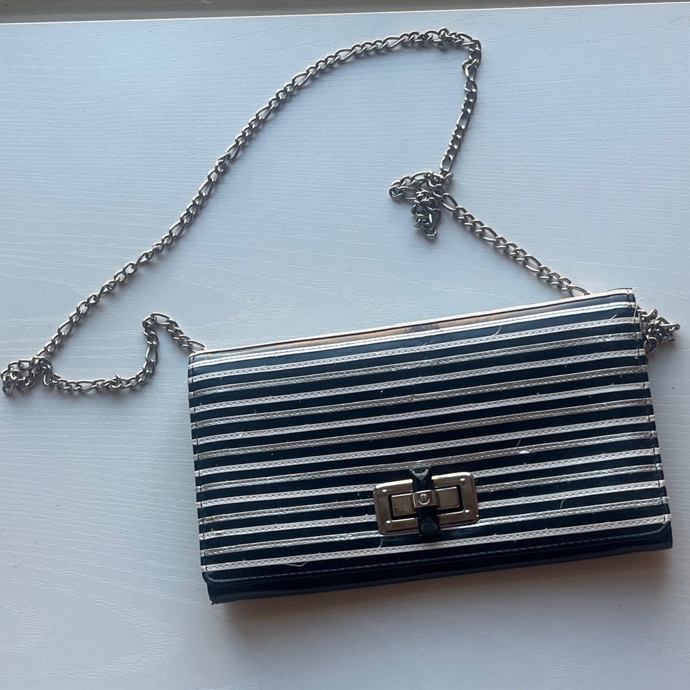 White House Black Market - Striped Black and White Chain Shoulder Bag